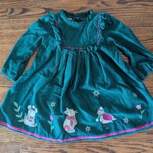 Charming Green Kids Dress with Animal Embroidery